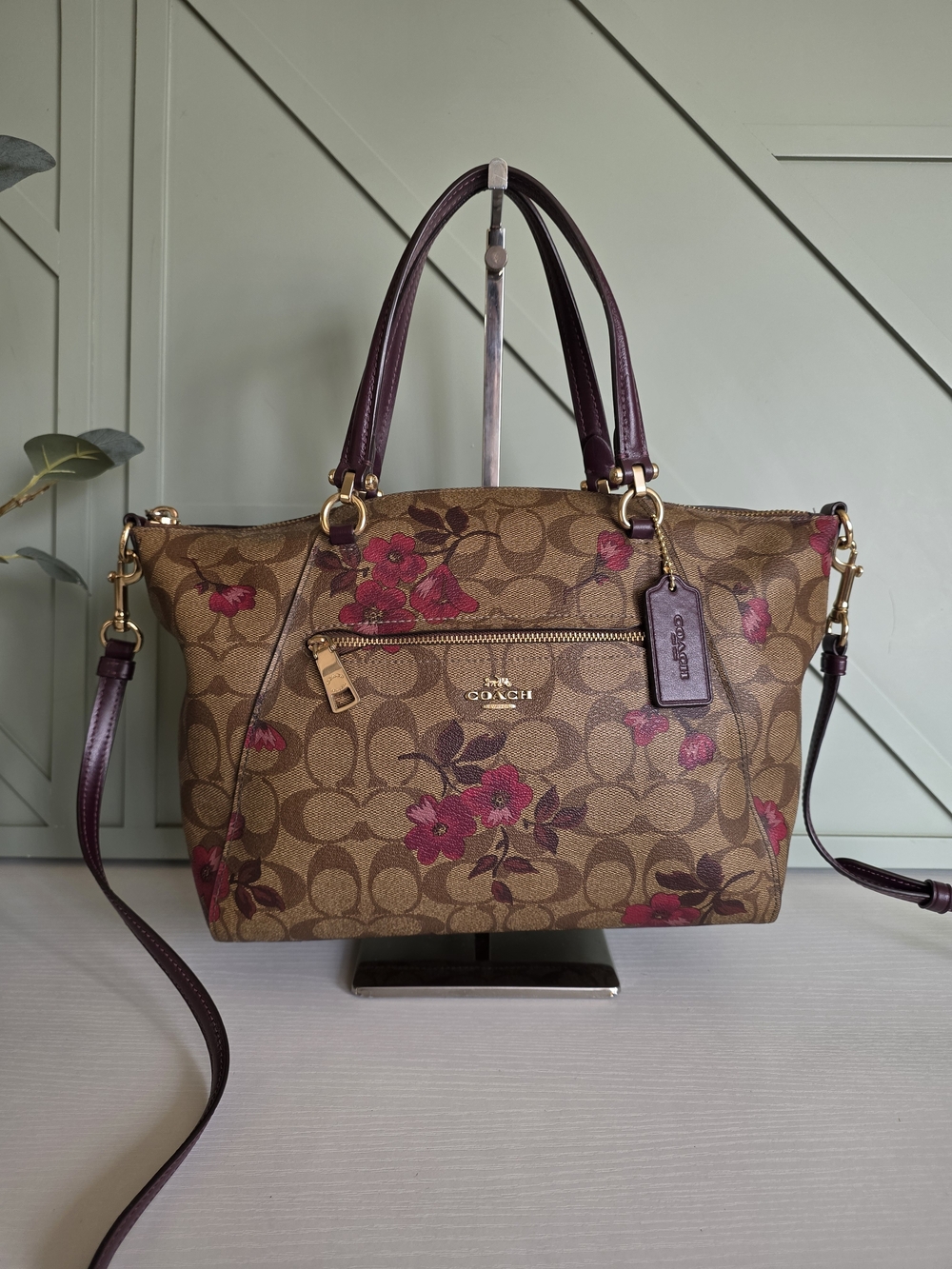 Coach Floral Signature Canvas Tote in Brown and Burgundy